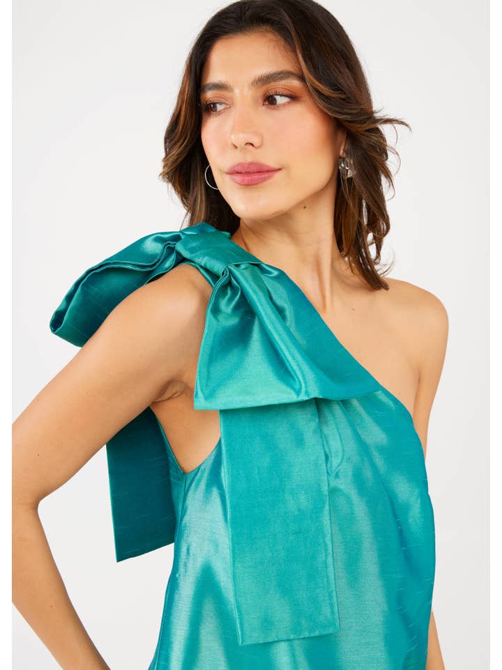 Blue Cassie Dress Teal Dupioni for wholesale on Faire2