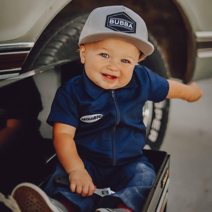 Knuckleheads Infant and Toddler Navy Mechanic Coverall for wholesale on Faire9