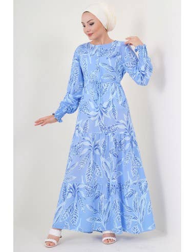 Mani Textile - Wholesale Dress - Women's - Patterned Hijab Dress - Blue2