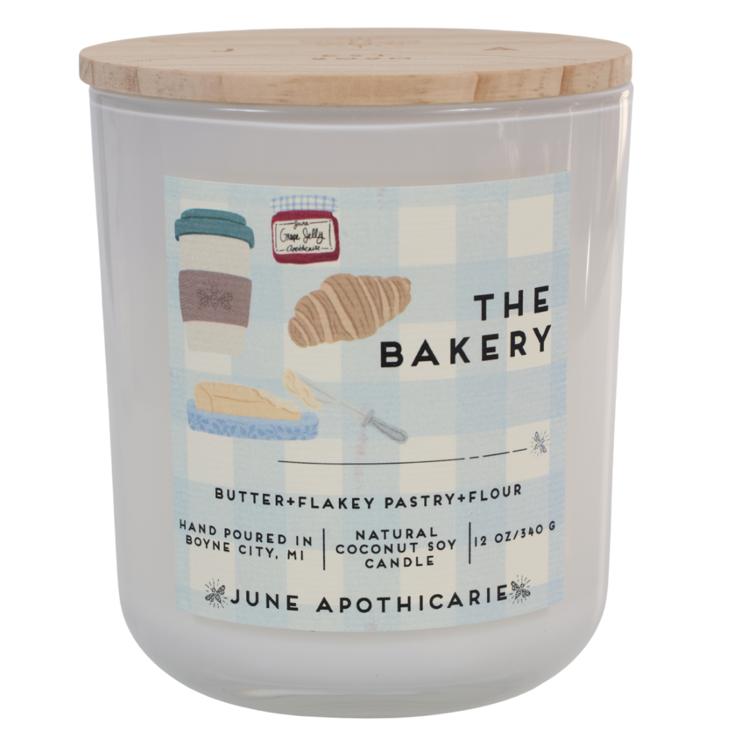 June Apothicarie - Wholesale Pot/gevulde kaars - De Bakkerij 12 oz Glazen Houten Lont Kaars2