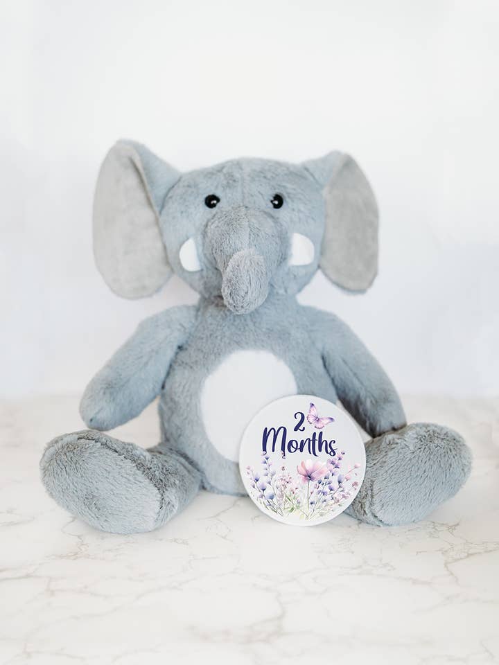Monthly Milestone Discs, Elephant Stuffed Animal for wholesale by Grow With Me Baby Co