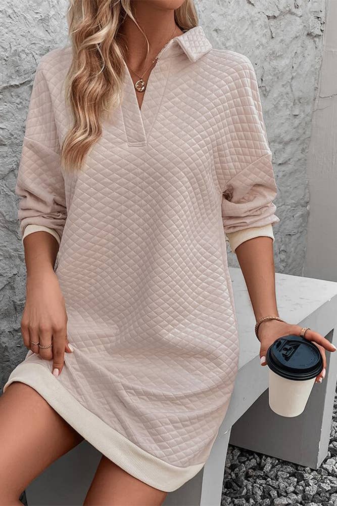 Apricot V Neck Quilted Sweatshirt Dress BFZY789 for wholesale on Faire2