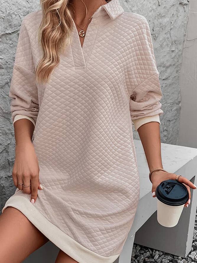 Apricot V Neck Quilted Sweatshirt Dress BFZY789 for wholesale on Faire2