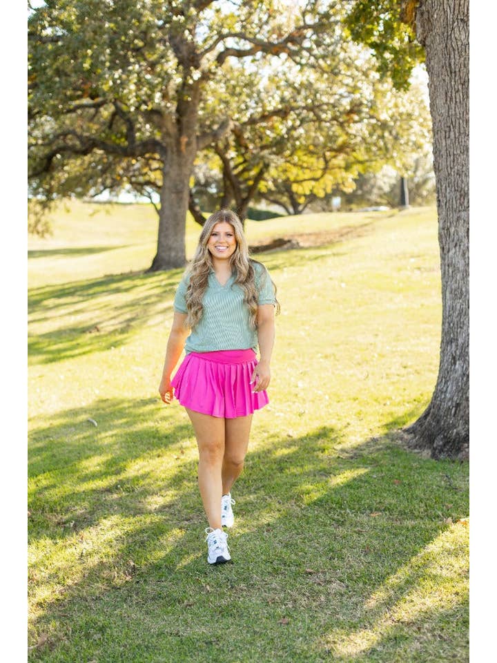 Rib Knit Polo Top, Sage Green for wholesale on Faire14