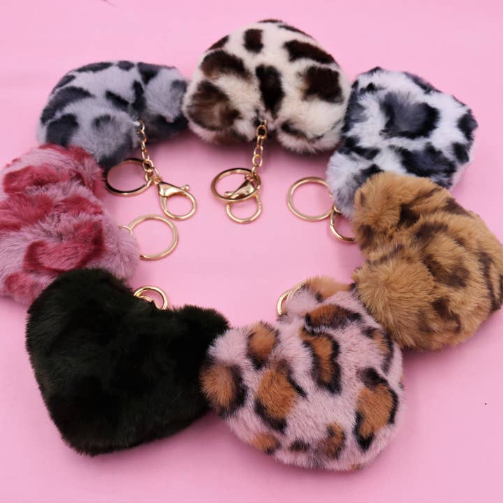 Pom Pom Fuzzy Heart Key Chain for girl's bag and purse for wholesale by Real Sic