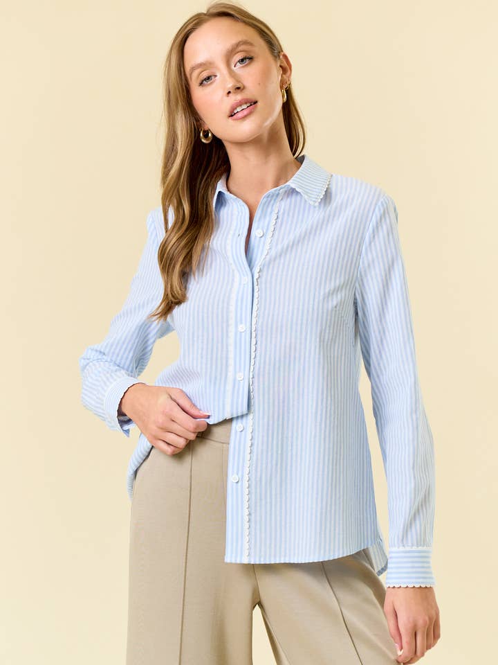 Chemise à rayures fines à manches longues avec boutons - 45225T pour la vente par Doe and Rae