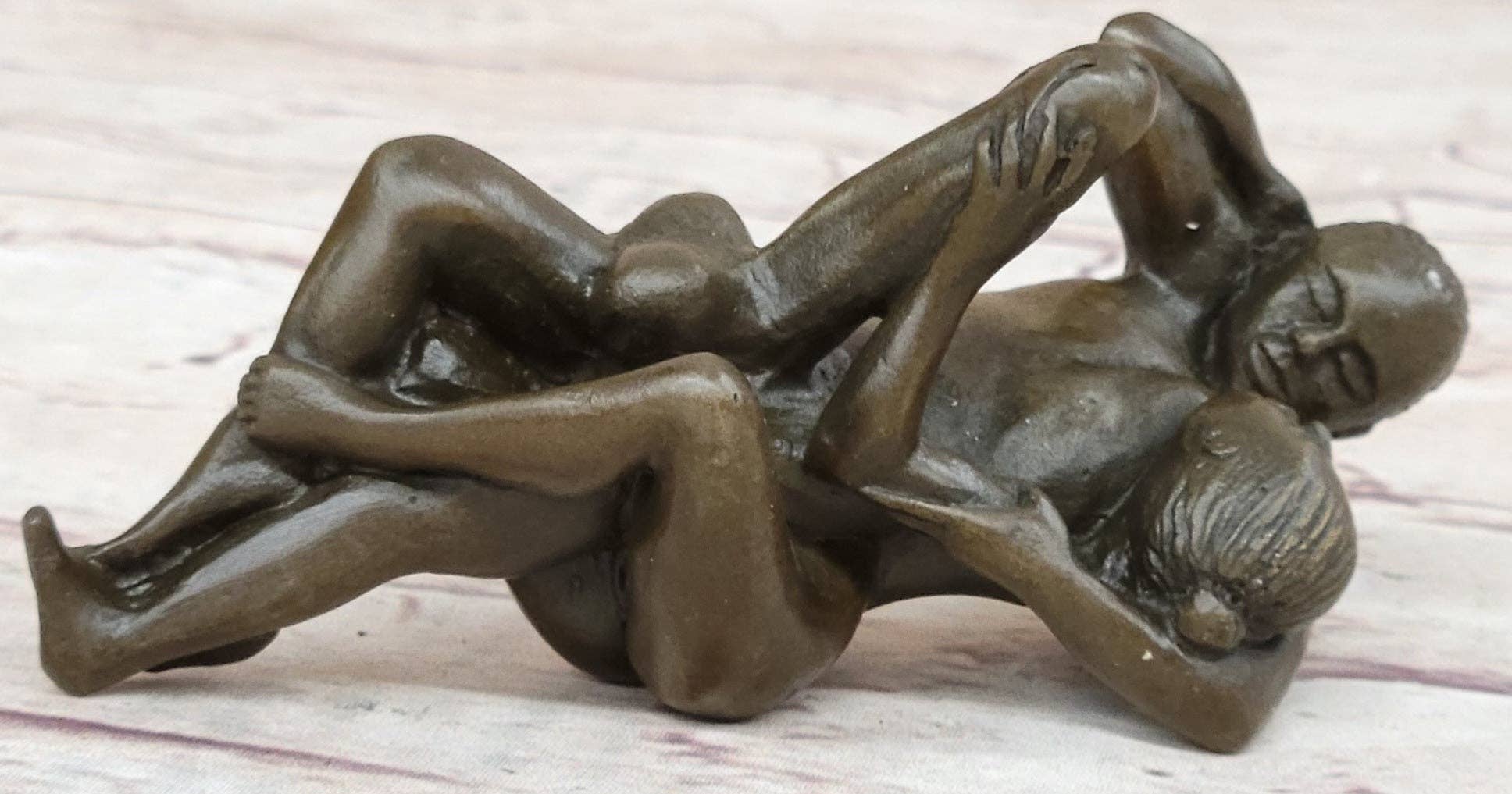 Bronzhaus - Wholesale Sculpture - Erotic Novelty Bronze Figurine Sculpture Couple Having Sex Large Phallus Penis 1.5" x 4"6