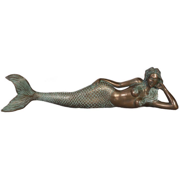 Nautical Tropical Imports - Wholesale Decorative Figurine - Dreamy Mermaid Lying Verde Bronze Finish 39.5 X 7d X 9.75h