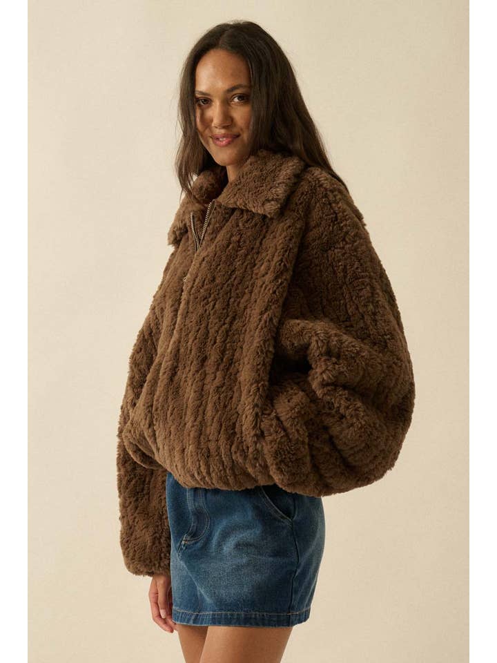 Promesa USA - Wholesale Jacket - Women's - Faux Fur Zip-Up Collared Pocket Jacket4