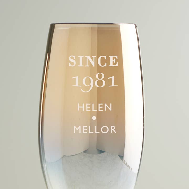 Personalised 'Since' Birthday Metallic Champagne Flute for wholesale by Becky Broome