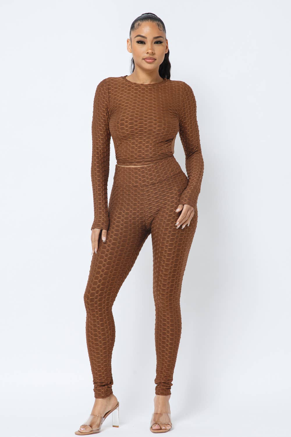 Julia by LoveJ - Wholesale Top & Pant Set (NOT Loungewear) - Women's - Honeycomb Open Back Tie Top and Leggings Set19