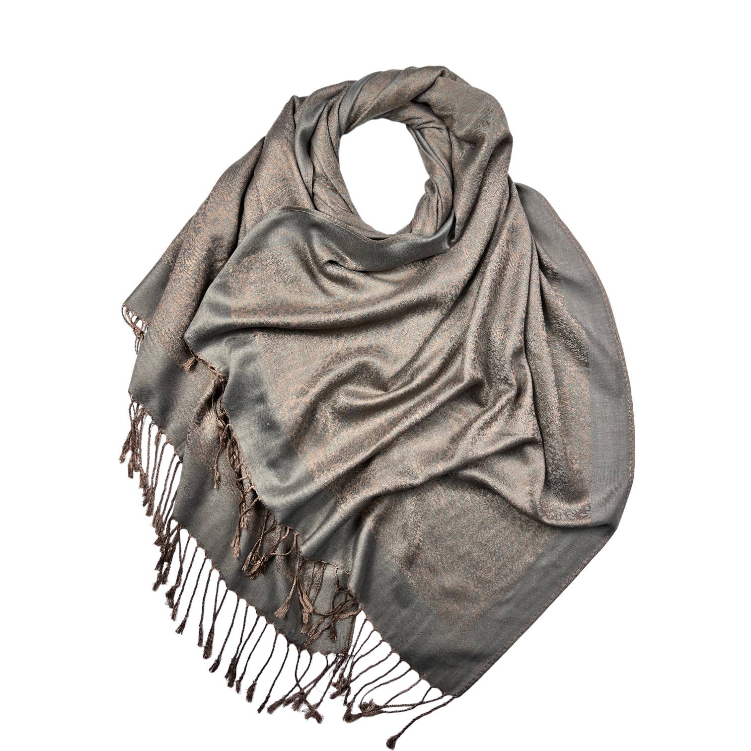 London Scarves - Wholesale Scarf - Women's - Plain pashmina with paisley print finished with fringes0
