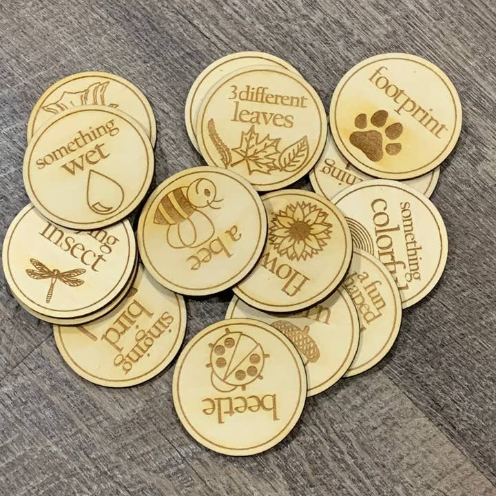 A Little Something - Wholesale Wood Toy - Kids - Scavenger Hunt wooden token search and find camping game with bag storage1