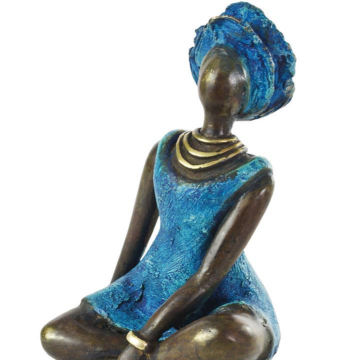 Swahili | AFRICAN MODERN - Wholesale Sculpture - La Femme en Bleu Burkina Bronze Sculpture