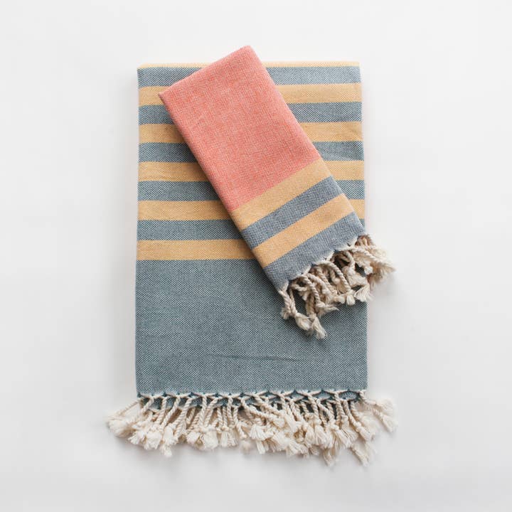 Strandtuch+Handtuch aus 100% Baumwolle/Orange für den Großhandel von Living Roots