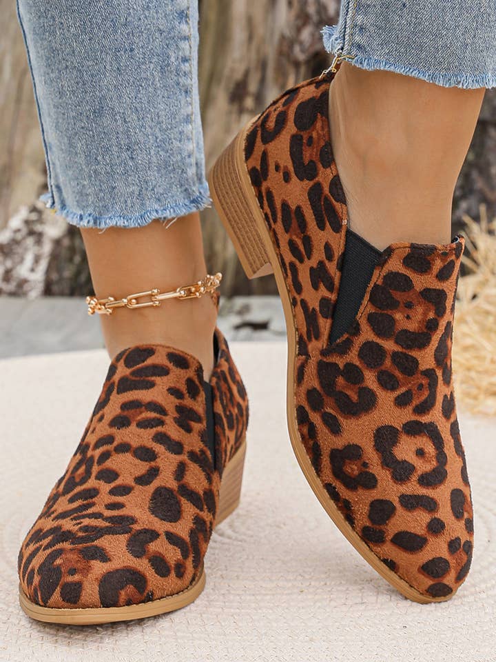 Leopard/Jacquard Block Heel Round Toe Ankle Boots for wholesale by 1 the Woman