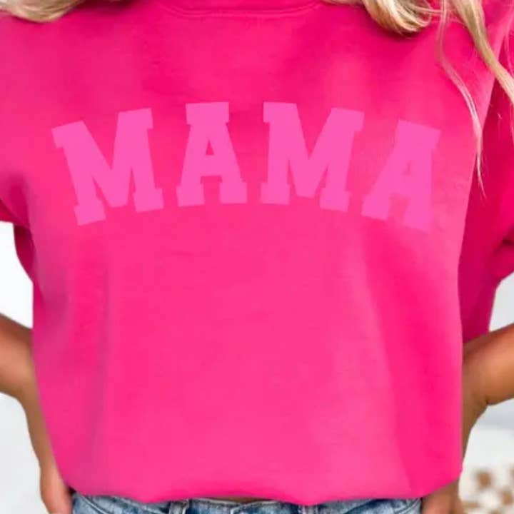 Mama Pink Sweatshirt Embossed Puff Graphic for wholesale by MELODY FAYE