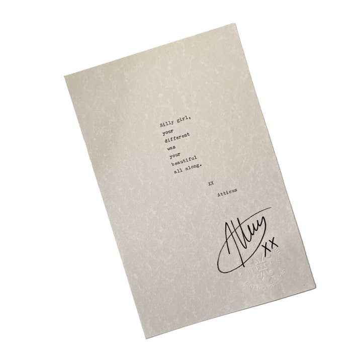 "Jouw Mooie" Getekend Typemachinegedicht voor wholesale door Atticus Poetry