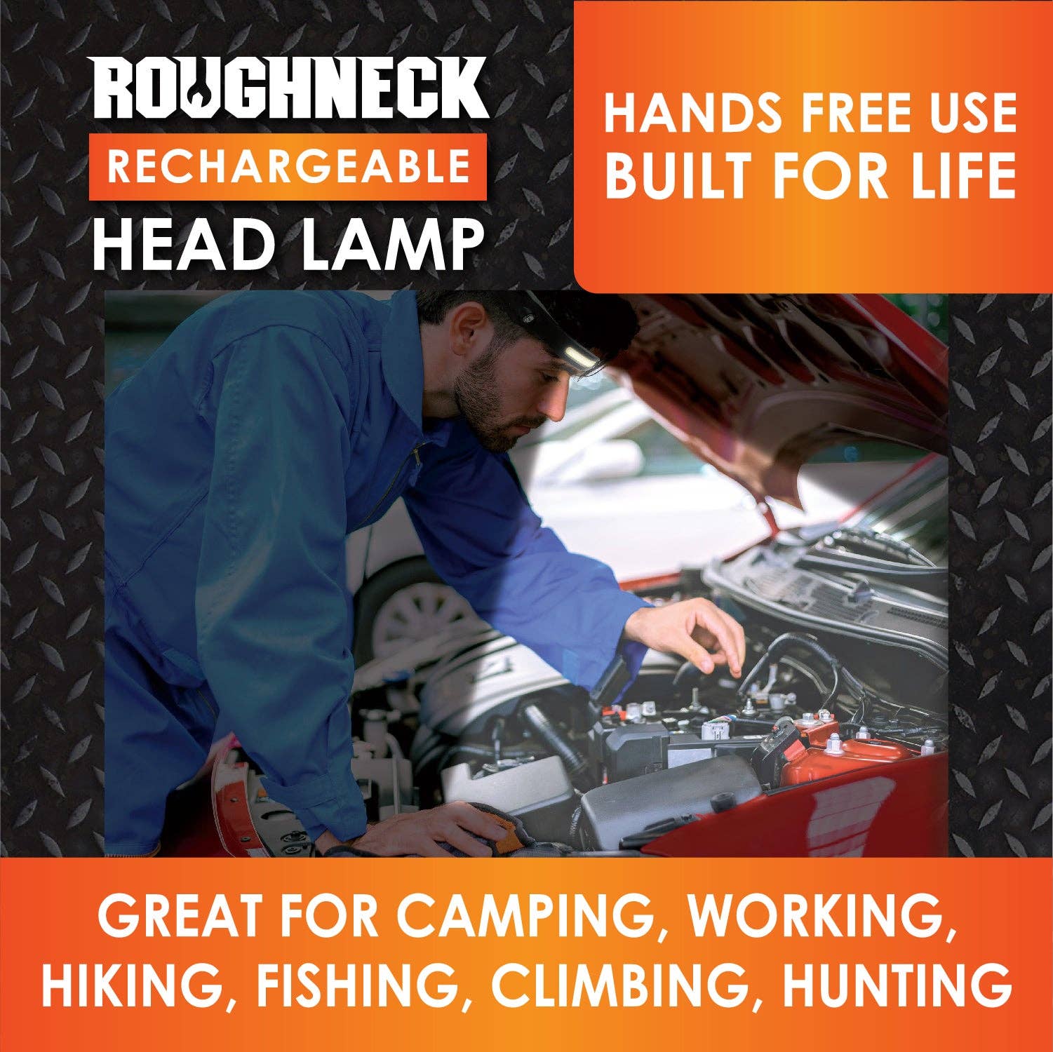 Novelty Brands - Wholesale Retailer Display - Accessories - Roughneck Rechargable Headlamp Flashlight - 4/Display3