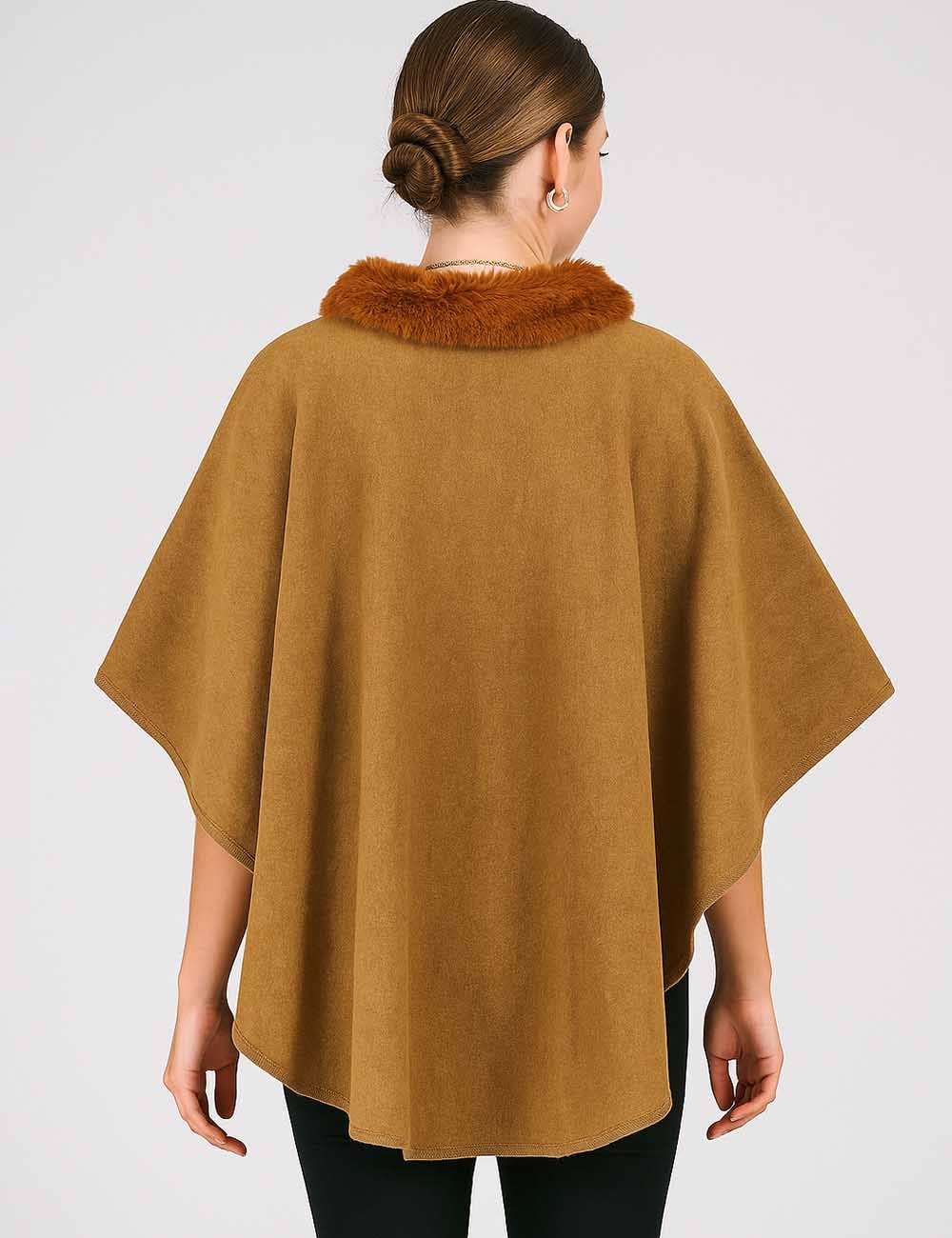 Sweetkama - Wholesale Cape - Women's - Ladies Faux Fur Collar Wool Blend Cape Cardigan Coat7