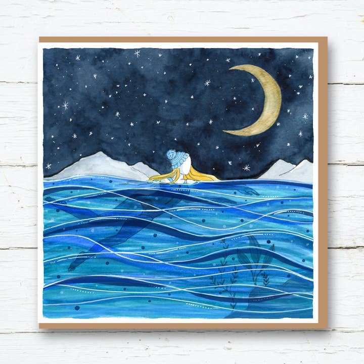 Starry Night Swim Greetings Card for wholesale by Cornwall Studios