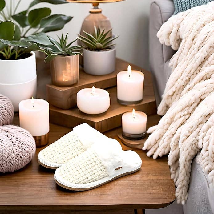 Funky Junque - Wholesale Slippers - Women's - Plush Slippers - Waffle Knit - Ivory1