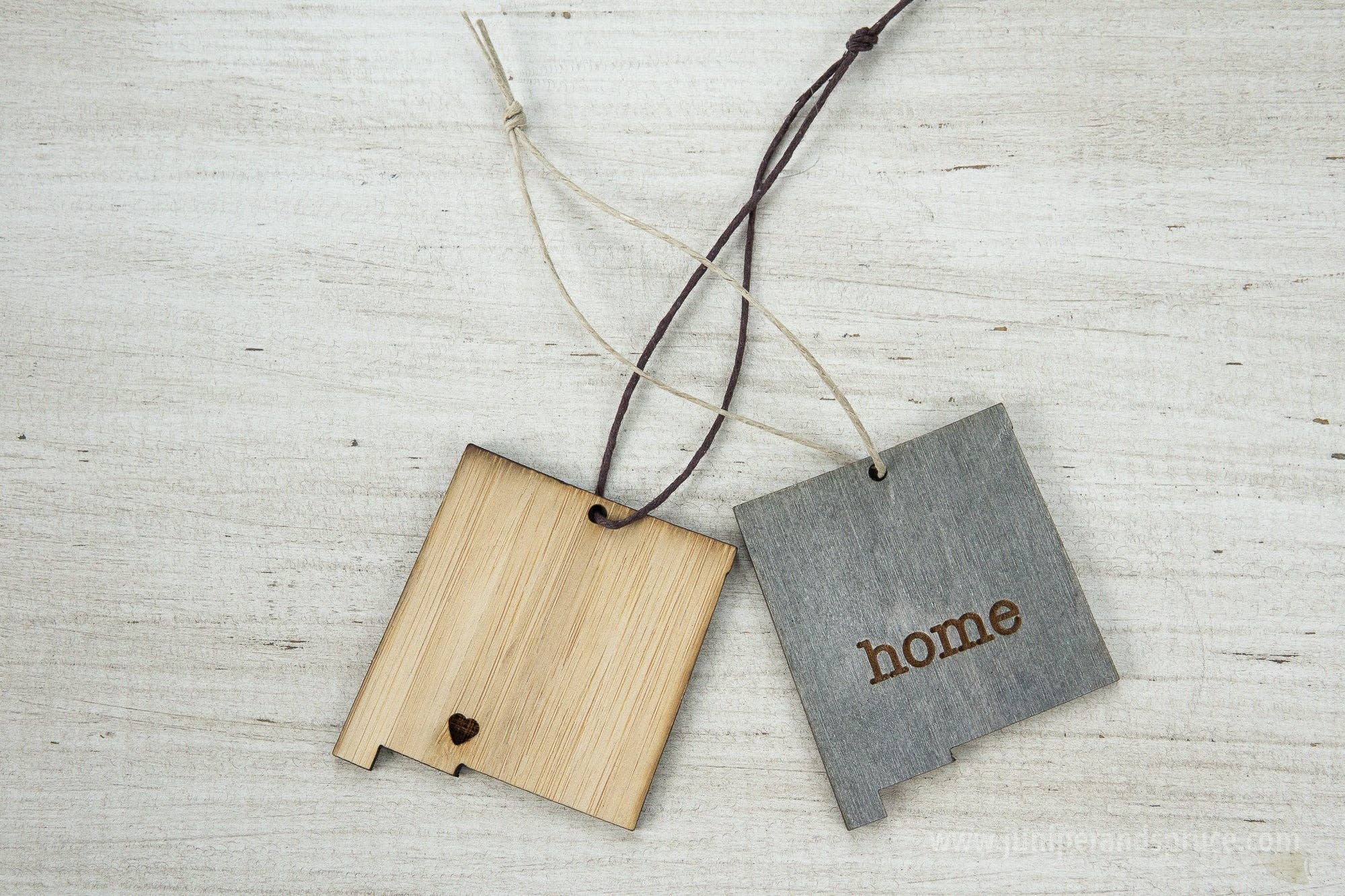Juniper & Spruce - Wholesale Ornament - Rustic Wood New Mexico Outline Ornament with Heart Home2
