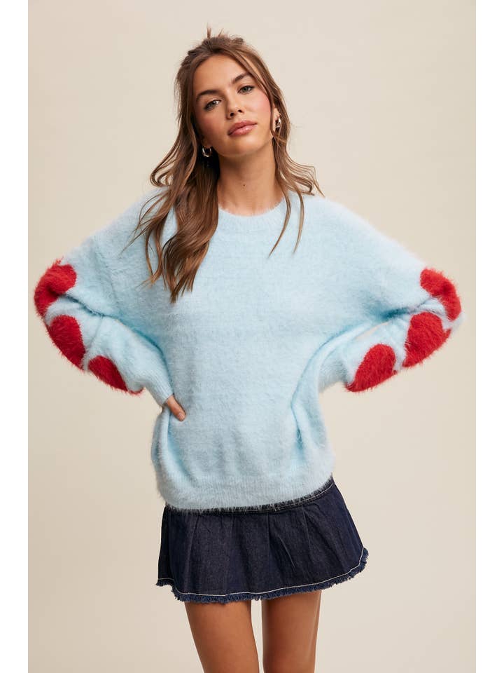 Listicle - Wholesale Knit Sweater - Women's - Fuzzy Heart-Sleeve Pullover Sweater LSW087212