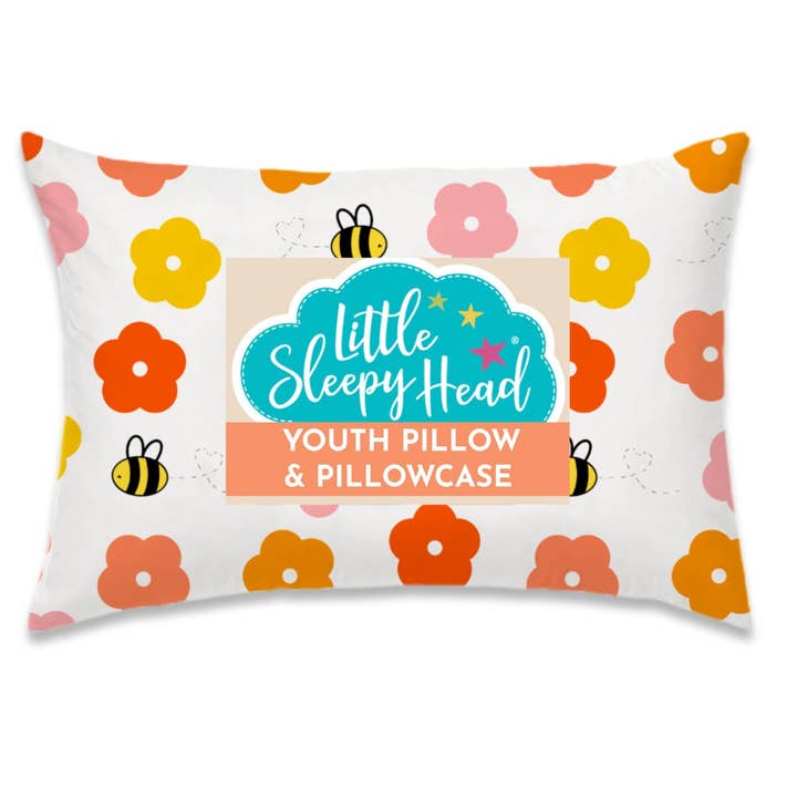 Youth Pillow + Pillowcase Set - Bee Happy - 16"x22" for wholesale by Little Sleepy Head