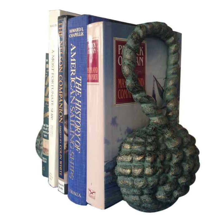 Set of 2- Antique Seaworn Bronze Cast Iron Sailor's Knot Book Ends 10" for wholesale by Hampton Ironworks