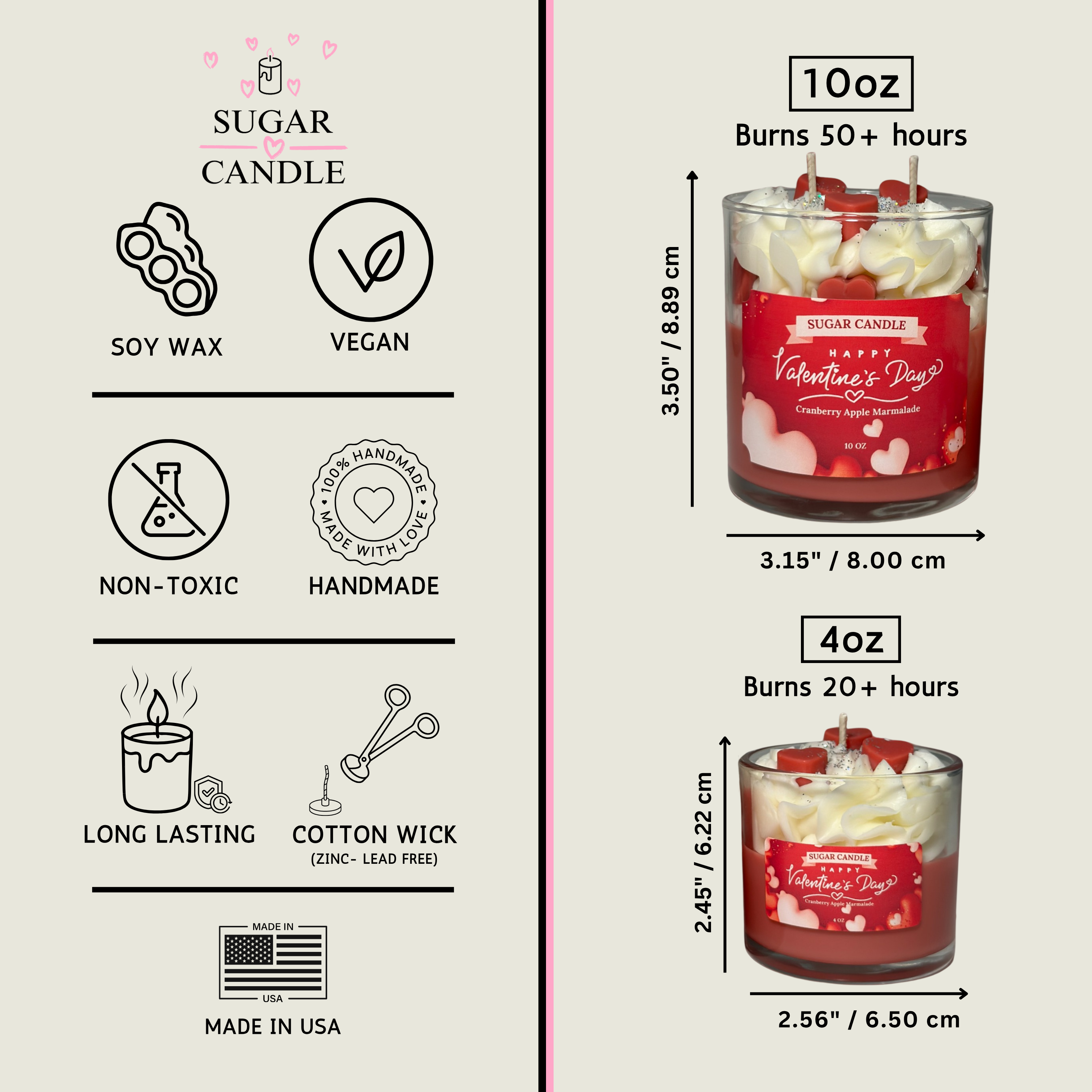 Sugar Candle - Wholesale Jar/Filled Candle - Valentine's Day Candle: Soy, Handmade, Retail & Gift Ready4