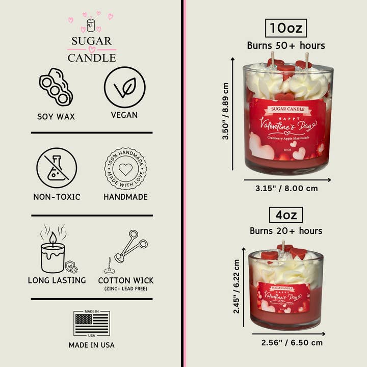 Sugar Candle - Wholesale Jar/Filled Candle - Valentine's Day Candle: Soy, Handmade, Retail & Gift Ready4