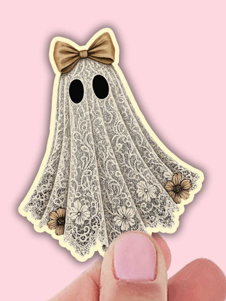 pegatina de fantasma lindo de encaje, calcomanías de portátil de otoño para Halloween para venta al por mayor de Lalatina Shop