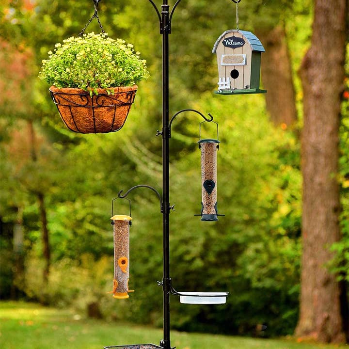 Ashman Online - Wholesale Bird Feeder - Premium Bird Feeding Station with 2 Bird Feeders Included for Outside - Multi Feeder Pole Stand Kit with 4 Hangers, Bird Bath and 5 Prong Base for Attracting Wild Birds - 22 Inch Wide x 92 Inch Tall.1