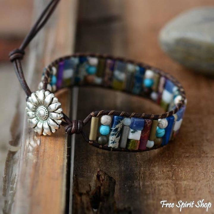 Pulseira de girassol de pedra mista artesanal por atacado de Free Spirit Shop