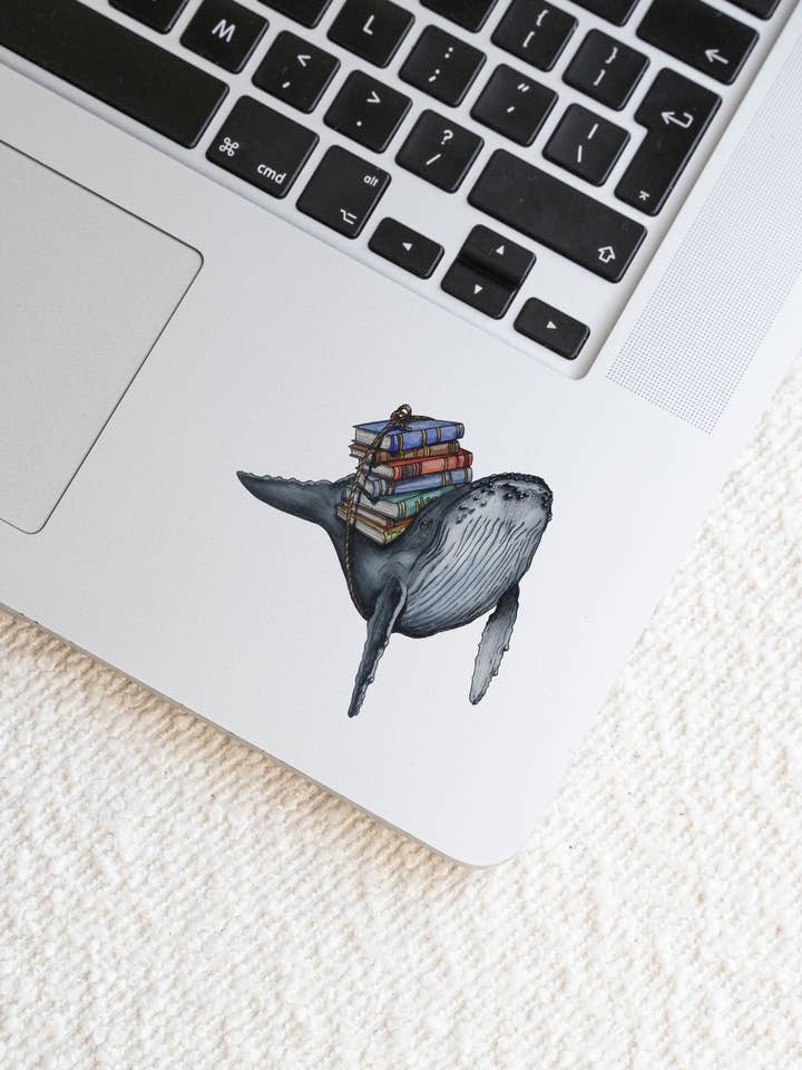 Autocolante de Vinil Baleia Jubarte Pilha de Livros por atacado de Dorsal Fine Design