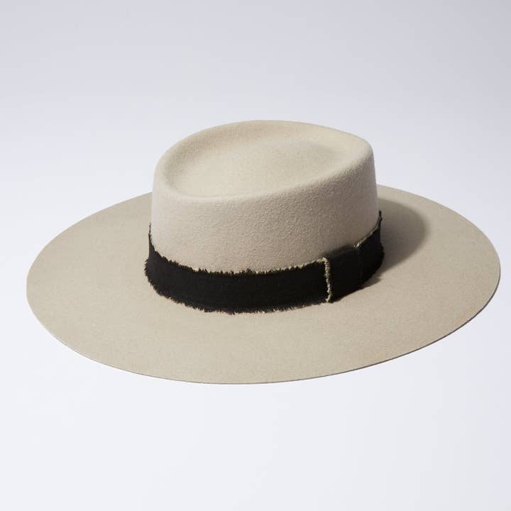 The Boater | Silver Sand with Layered Linen for wholesale by HEADS OF STATE HAT CO.