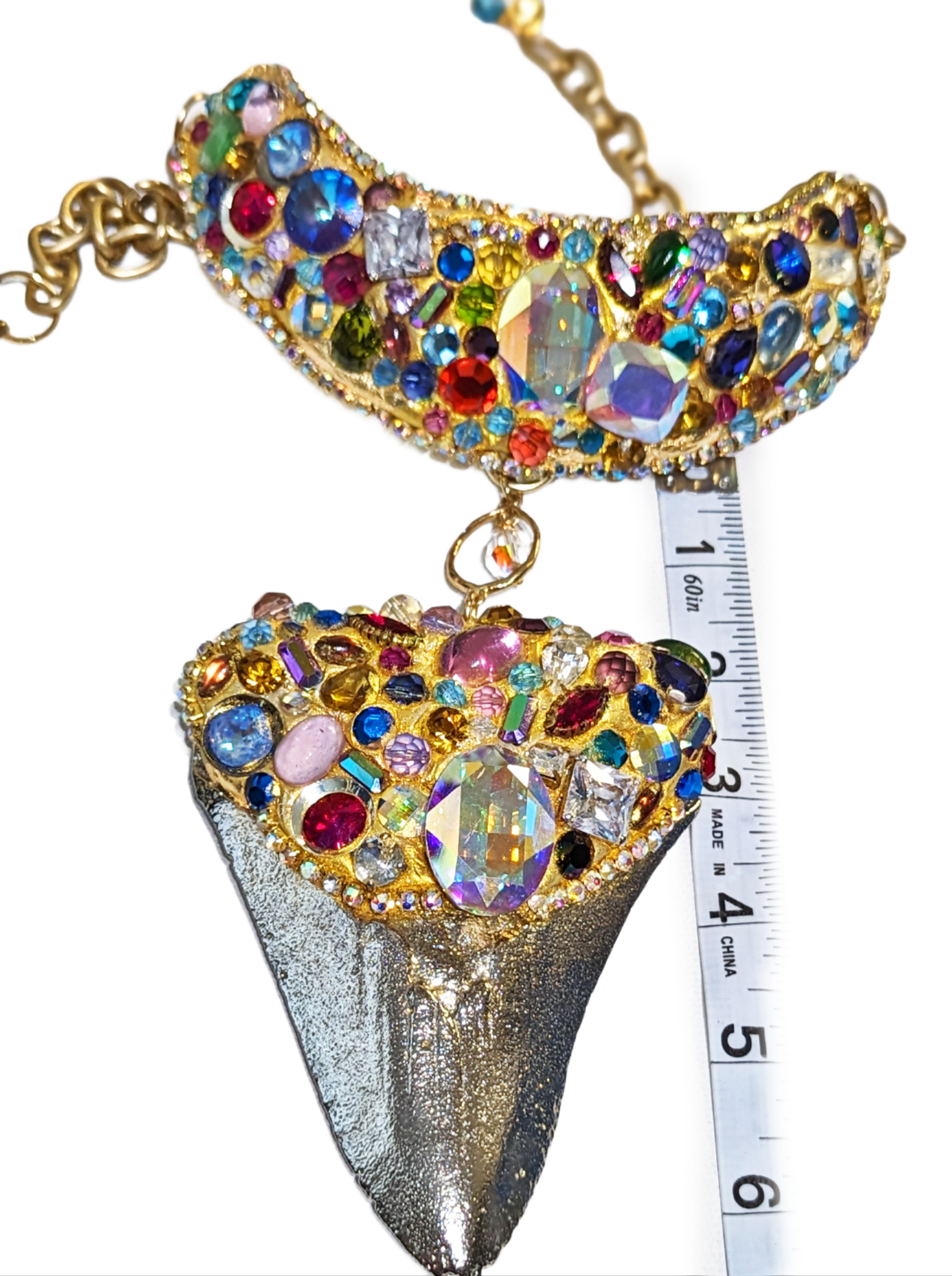 Gay Isber Designs - Wholesale Pendant/Charm Necklace - Shark Tooth Fossil Replica Chrome Plated Silver Gold Combo Swarovski Jewels Sugar Gay Isber7