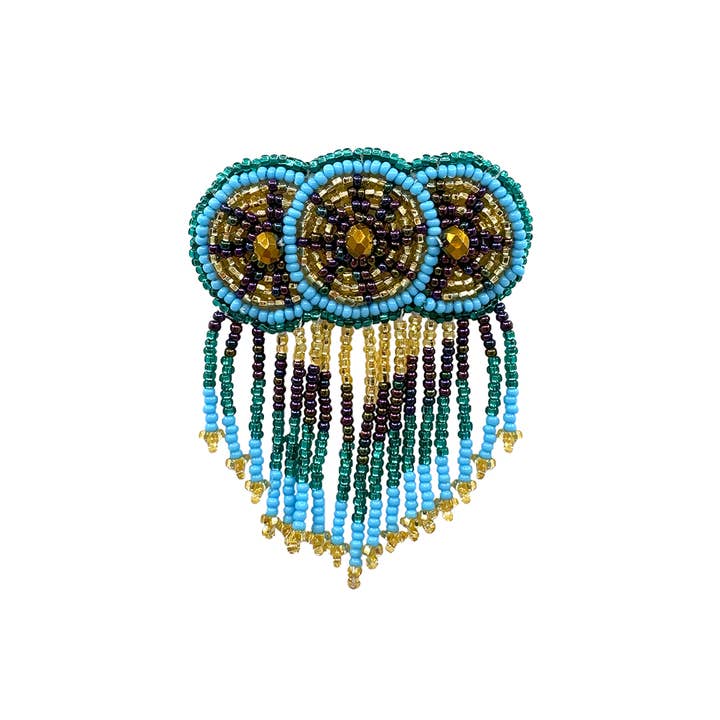 Pichincha - Wholesale Barrette - Women's - Small Beaded 3 Circle Seed Bead Fringe Barrette Hair Clip