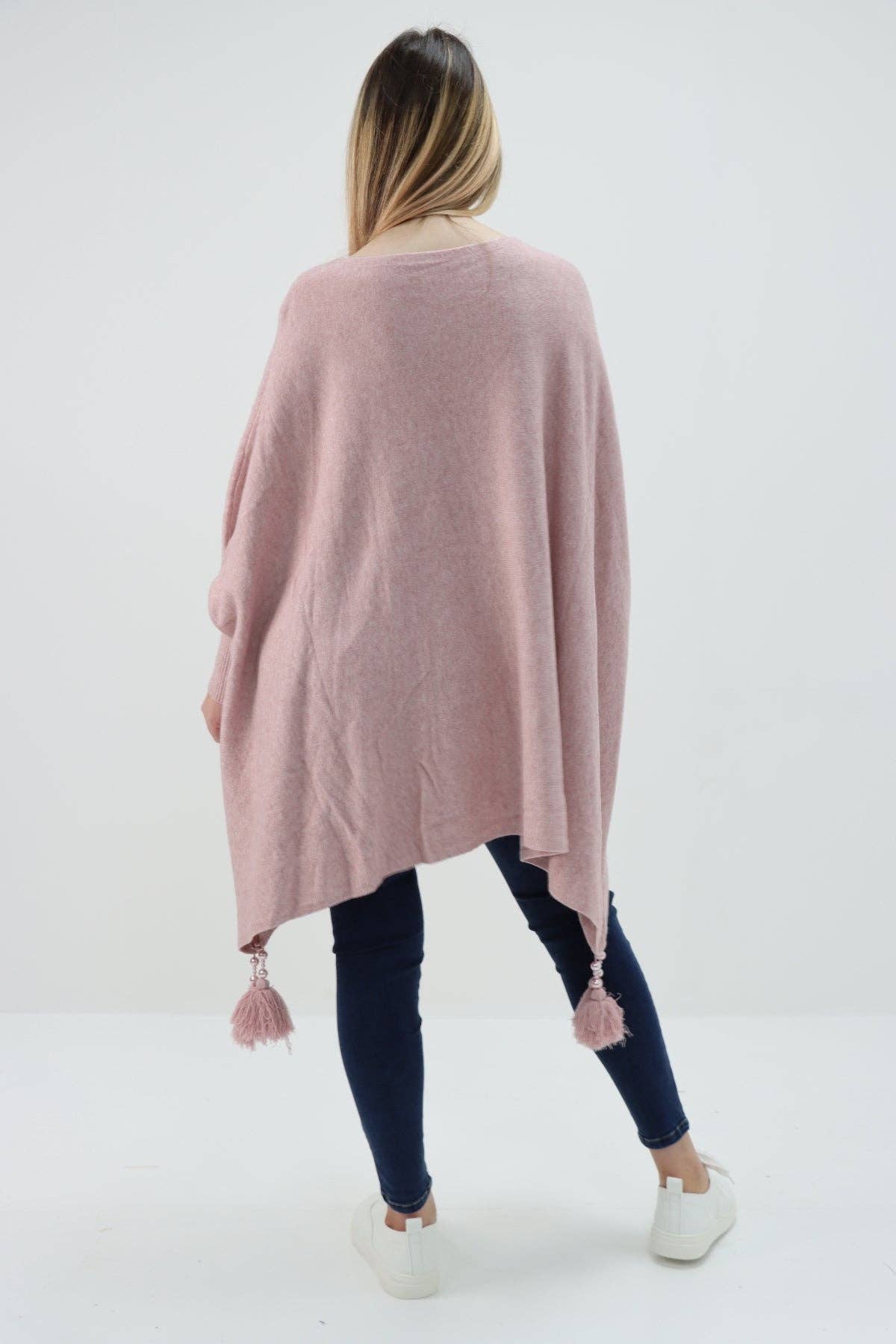 Miss Bold - Wholesale Poncho - Women's - Italian Plain Batwing Sleeves Tassels Tunic Poncho31