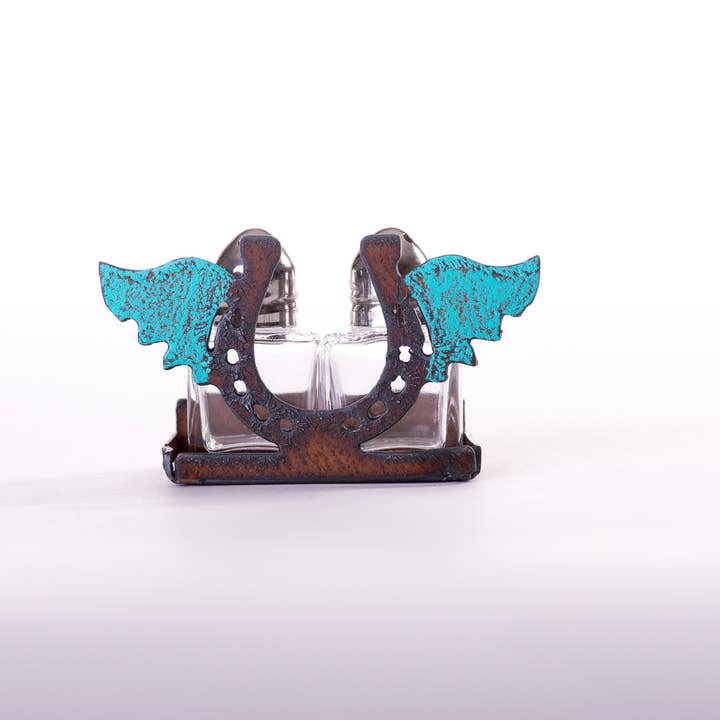Whimsies - Wholesale Salt & Pepper Shaker Set - Western Salt and Pepper Horseshoe Wings rodeo rustic decor1