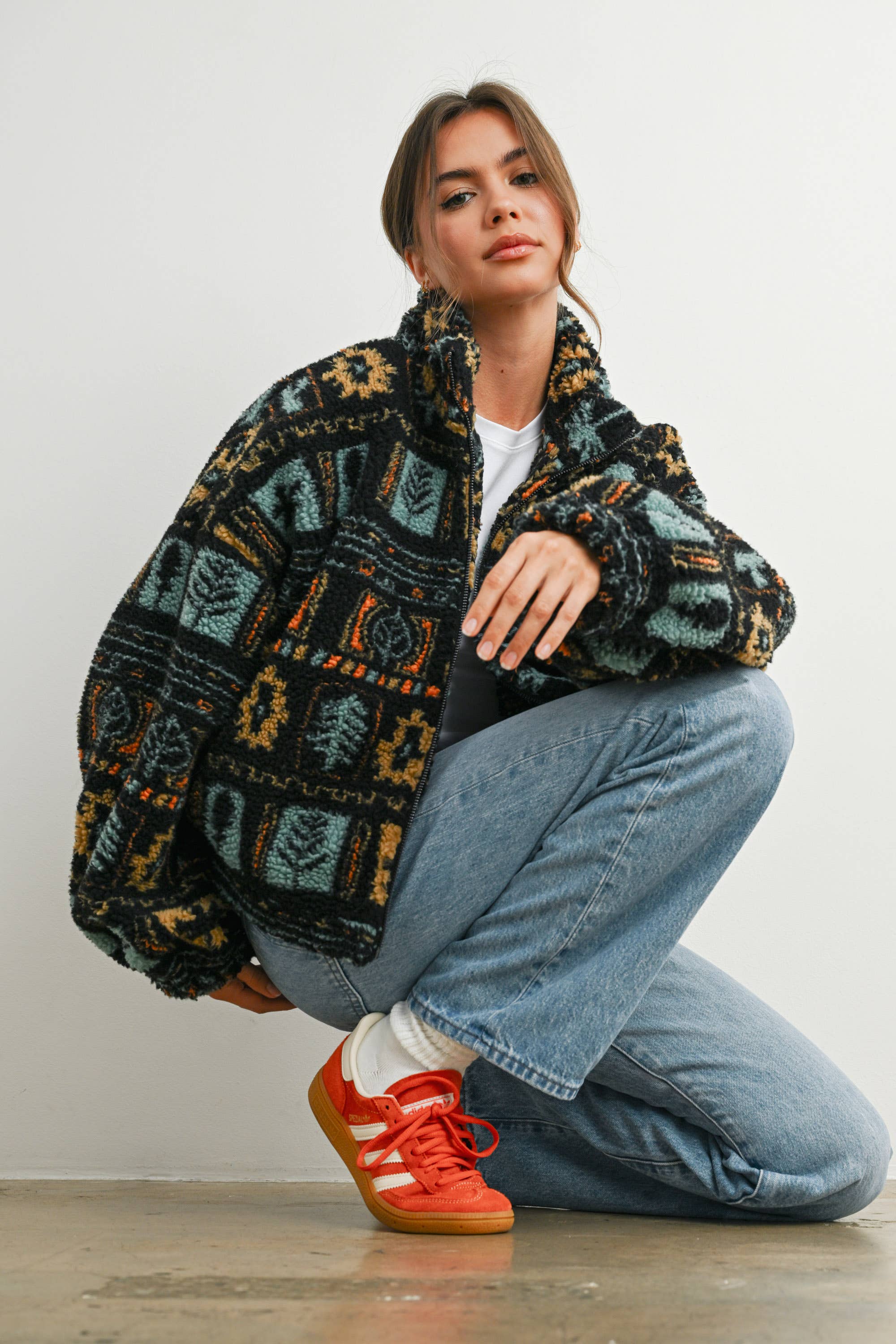 BLACK MULTI Zip-Up Polar Fleece Mock Neck Long Sleeve Jacket - BMJ7842 for wholesale on Faire2