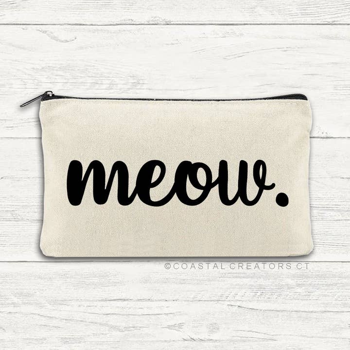 Cat Meow Multi-Use Canvas Zippered Pouch Bag for wholesale by Coastal Creators of Connecticut