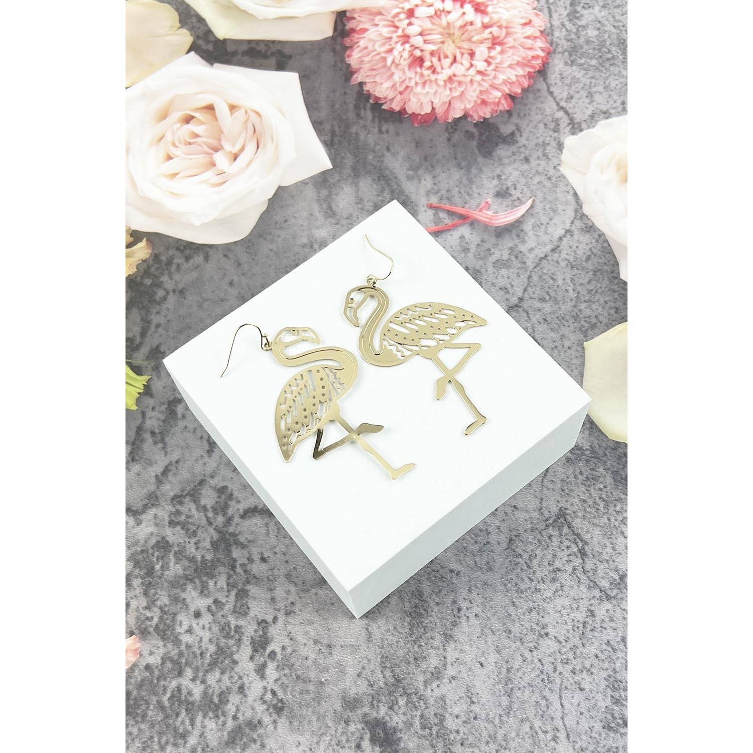 JHP Collection - Wholesale Dangle Earrings - FLAMINGO METAL FILIGREE DROP HOOK EARRING2