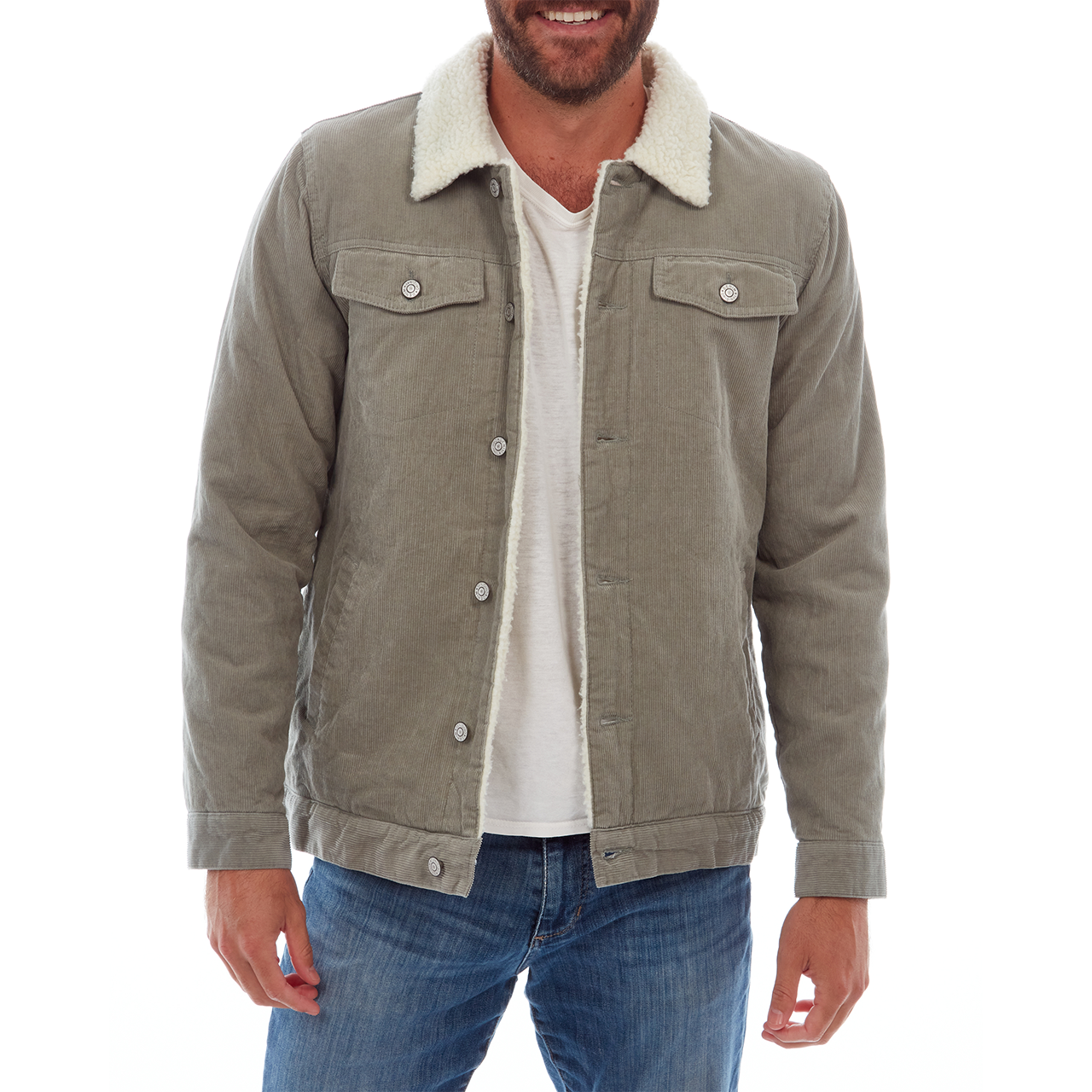 PX - Vente Veste – homme - Veste Trucker en velours côtelé avec doublure et col en sherpa - 2 couleurs10