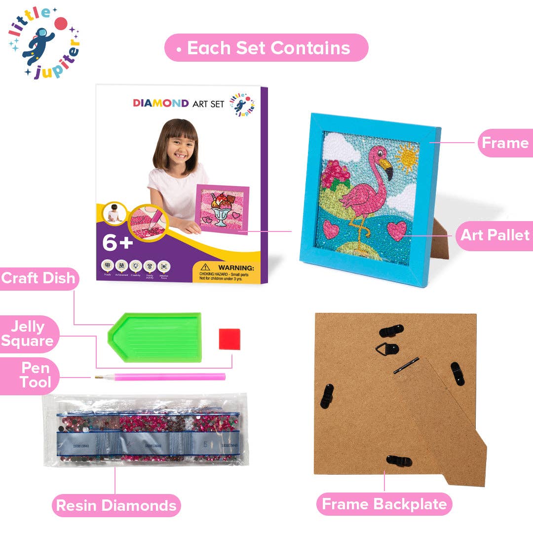 AYK Brand – wholesale DIY craft kit – Child – Diamond Art Kit Set 7 1/8" x 7 1/8" with Frame (Flamingo with Blue Frame)4