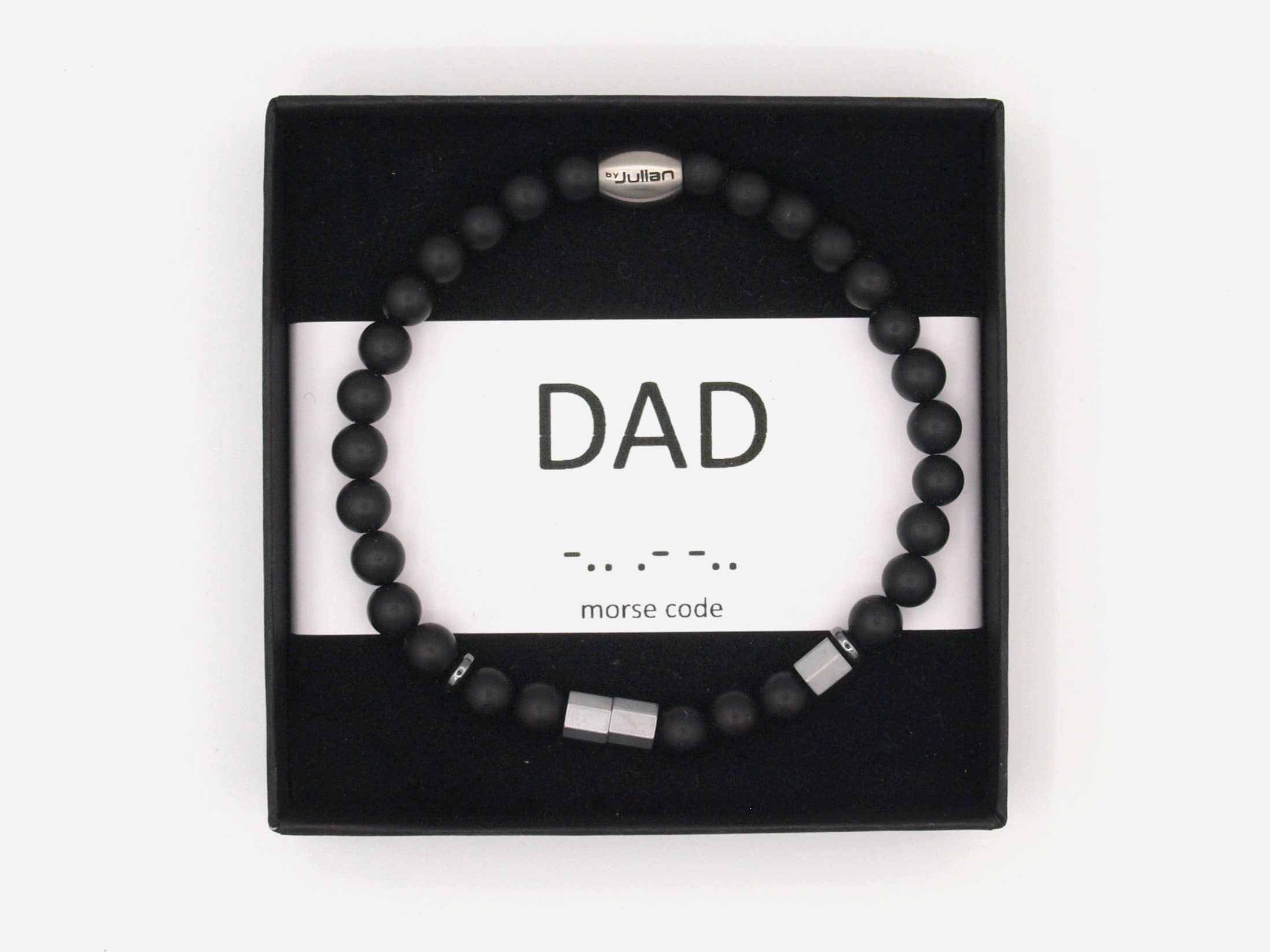 by julian - Vente Bracelet de perles - Bracelet Morse Code 'Dad' en onyx émaillé (6 mm)0