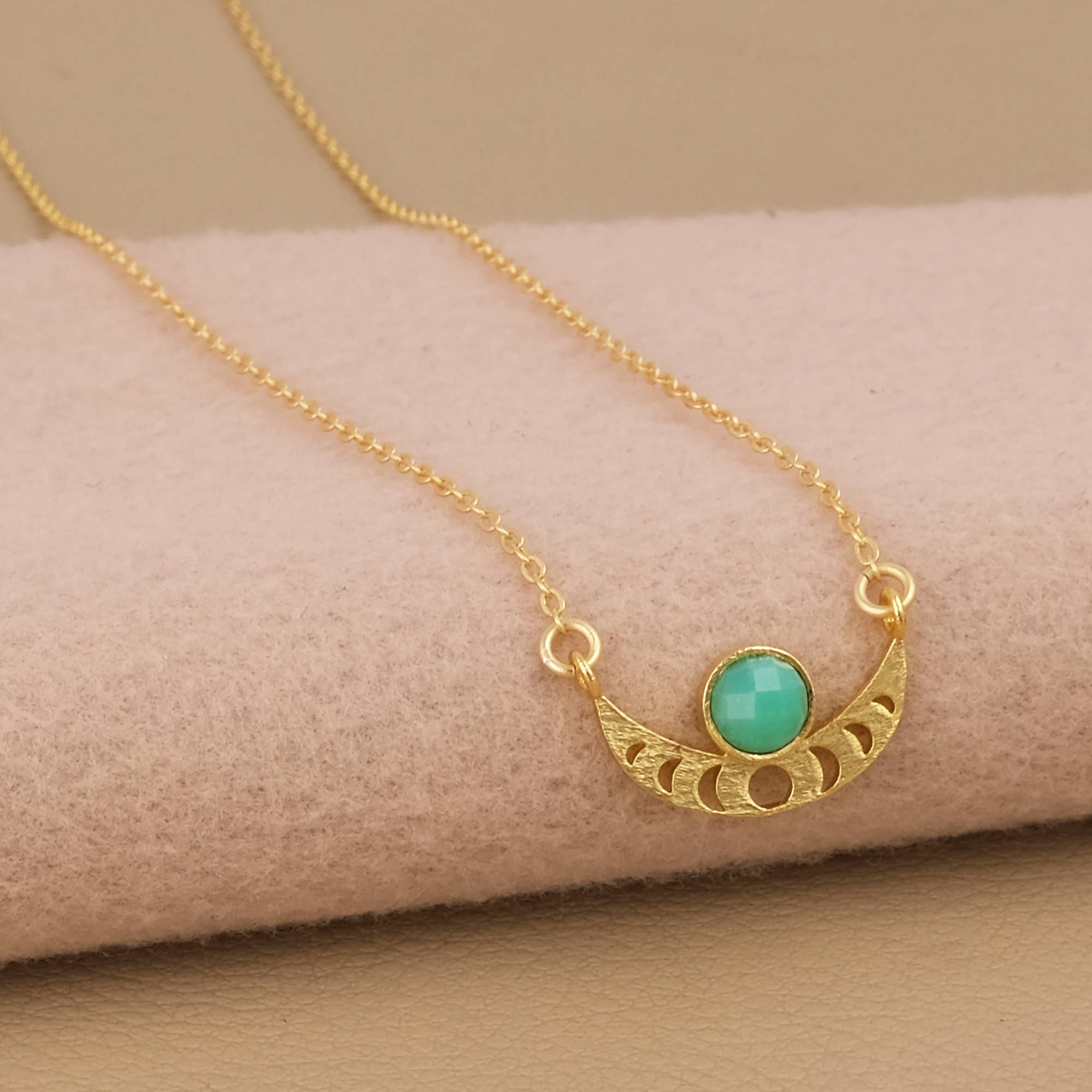 El Joyero – wholesale Pendant/charm necklace – Green Chalcedony Designer Gold Plated Lunar Moon Necklace2