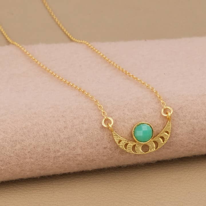 El Joyero – wholesale Pendant/charm necklace – Green Chalcedony Designer Gold Plated Lunar Moon Necklace2