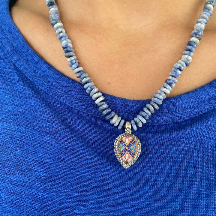 Jen Stock Mindful Designs - Wholesale Pendant/Charm Necklace - Block Print Beaded Necklaces12